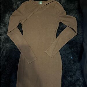 Wild Fable Brown Asymmetrical Long Sleeve Bodycon Dress